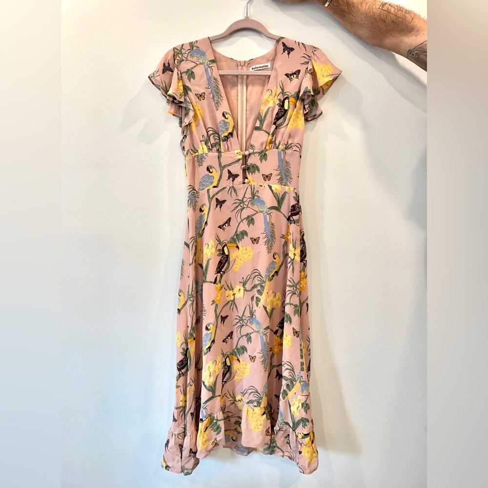 Reformation - Riegan midi dress conga print with ruffles